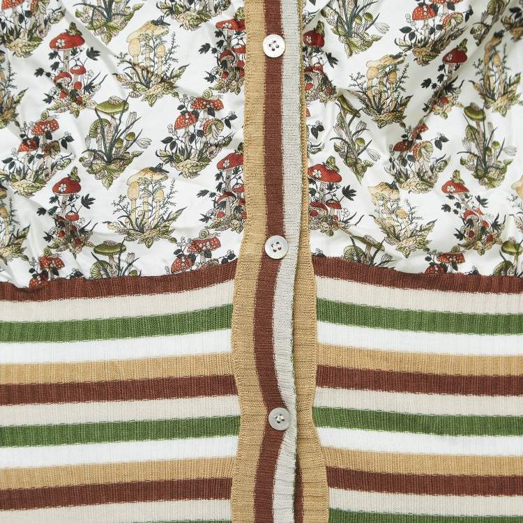 Pre Owned Gucci Multicolor Print Silk and Wool Knit Buttoned Cardigan L
