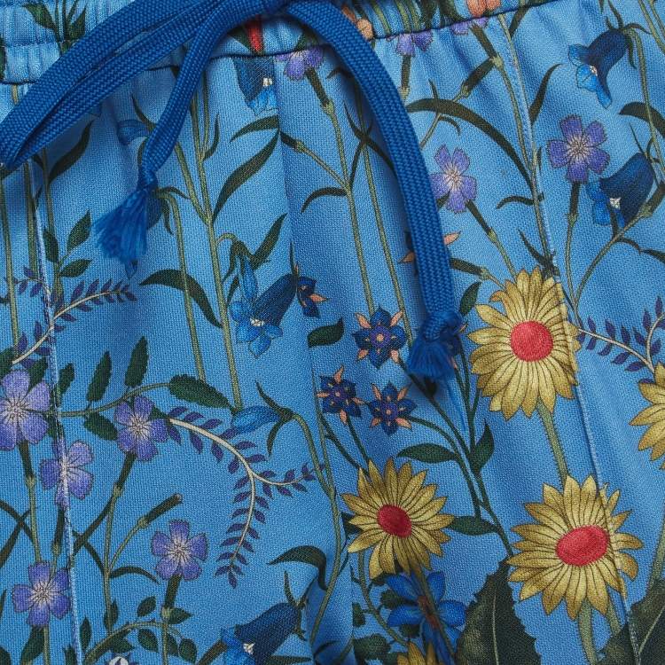Pre Owned Gucci Blue Floral Print Jersey Side Stripe Joggers S