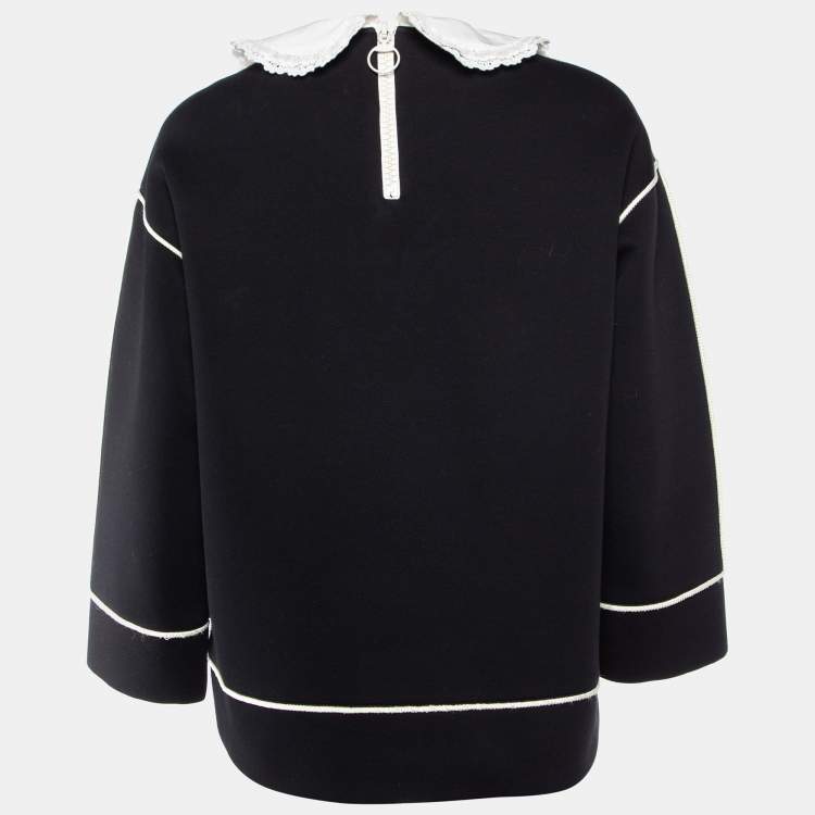 Pre Owned Gucci Black Strawberry Embellished Fleece Cotton Long Sleeve Top M