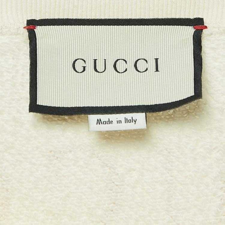Pre Owned Gucci Off White Embroidered Print Cotton Sweatshirt S