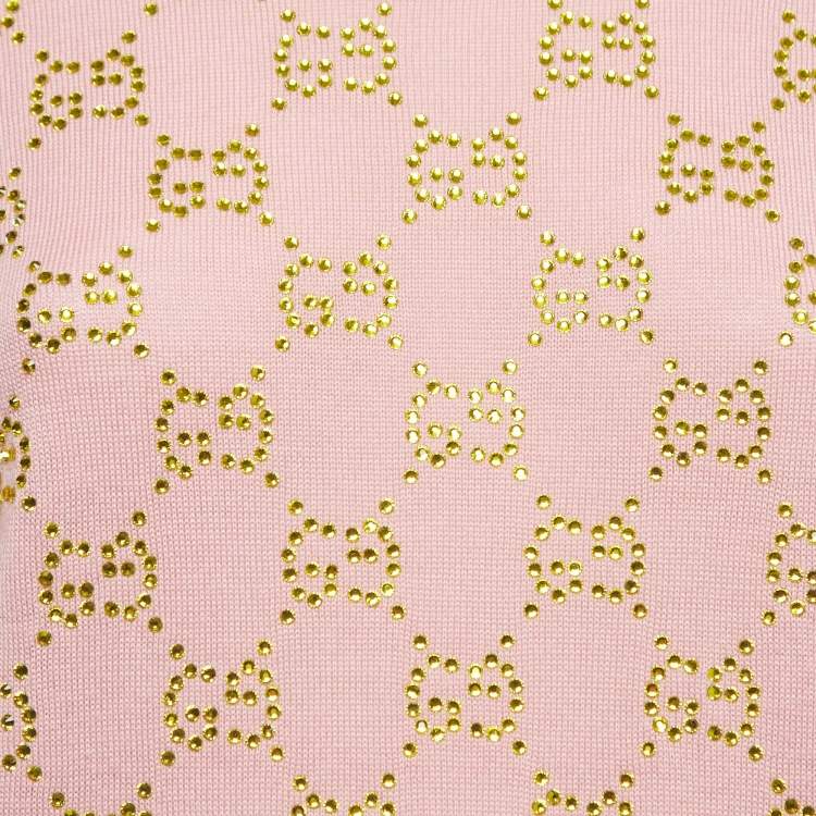 Pre Owned Gucci Pink GG Embellished Wool Round Neck Sweater S