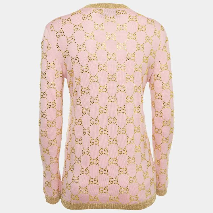 Pre Owned Gucci Pink GG Embellished Wool Round Neck Sweater S