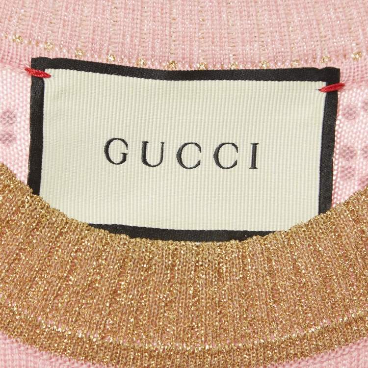 Pre Owned Gucci Pink GG Embellished Wool Round Neck Sweater S