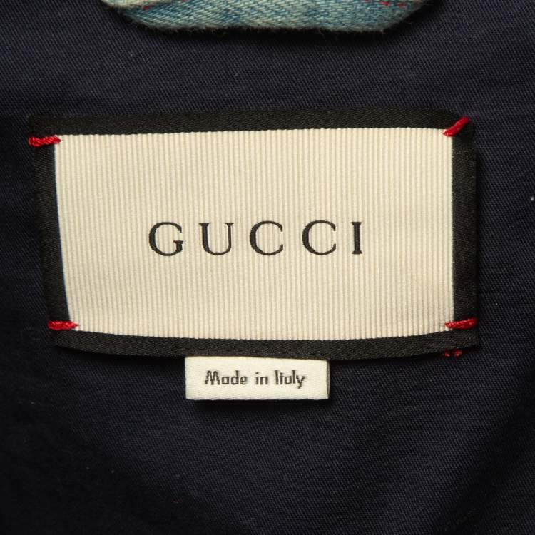 Pre Owned Gucci Blue Bird Applique Denim Studded Jacket M