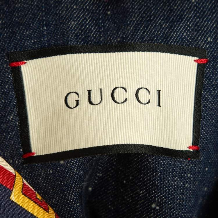 Pre Owned Gucci Blue Leather Trimmed Denim Single Breasted Blazer M