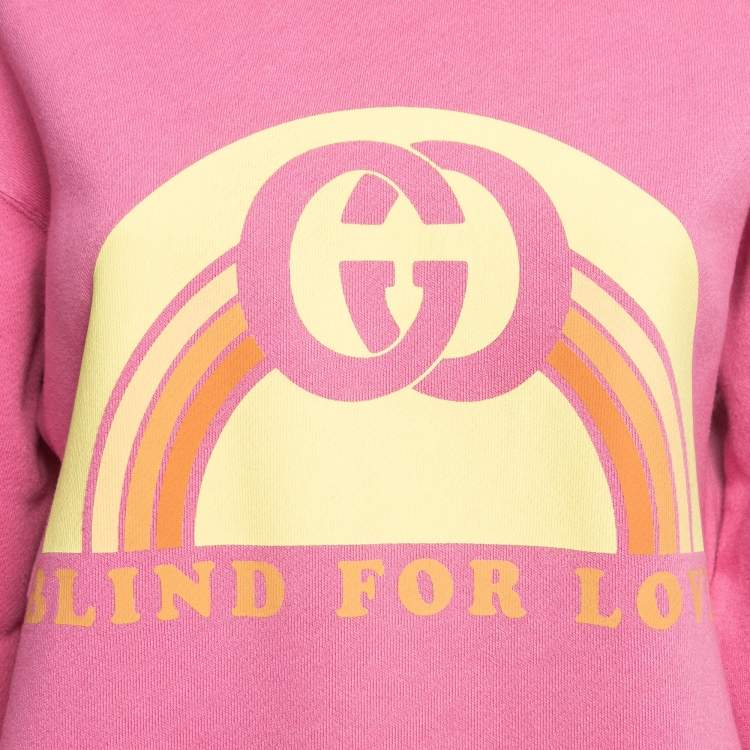 Pre Owned Gucci Pink Blind For Love Print Cotton Knit Sweatshirt XS