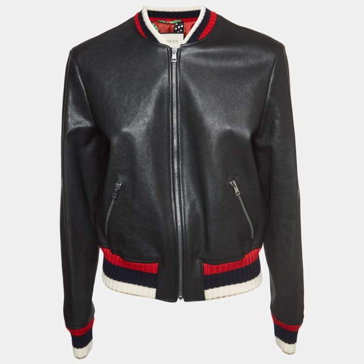 Gucci Black Blind For Love Embroidered Leather Bomber Jacket L Gucci ...