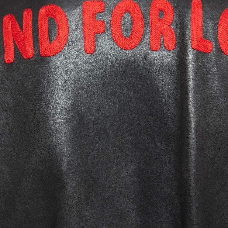 Pre Owned Gucci Black Blind For Love Embroidered Leather Bomber Jacket L