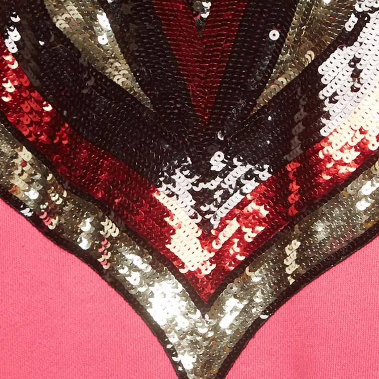 Pre Owned Gucci X Elton John Pink Heart Sequin Embellished Cotton Sweatshirt S