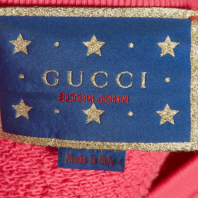 Pre Owned Gucci X Elton John Pink Heart Sequin Embellished Cotton Sweatshirt S