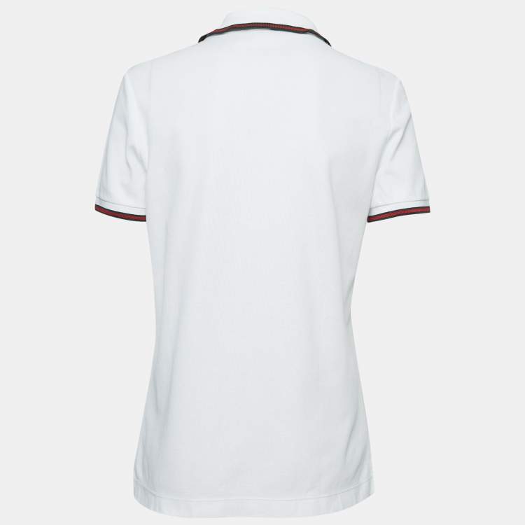 Pre Owned Gucci White Honeycomb Knit Crest Logo Polo T-Shirt XL