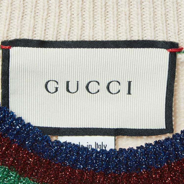 Pre Owned Gucci Pink Rabbit Applique Tubular Knit Shimmer Detail Sweater L