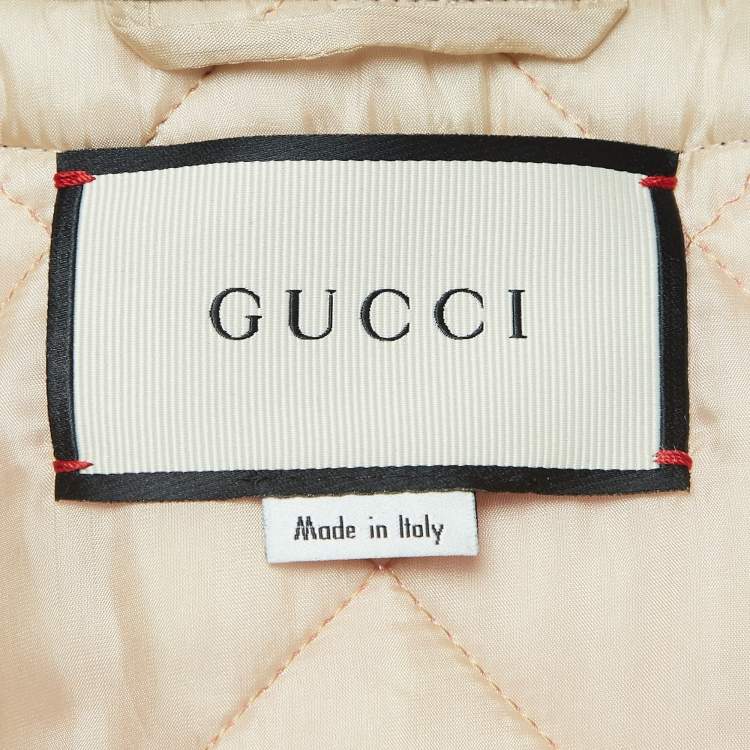 Pre Owned Gucci Pink Quilted Nylon Contrast Trim Collarless Jacket M