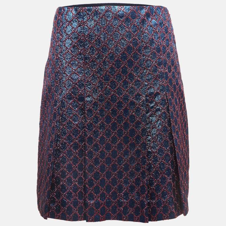 مملوكة مسبقًا Gucci Blue Guccissima Lurex Pleated Mini Skirt M