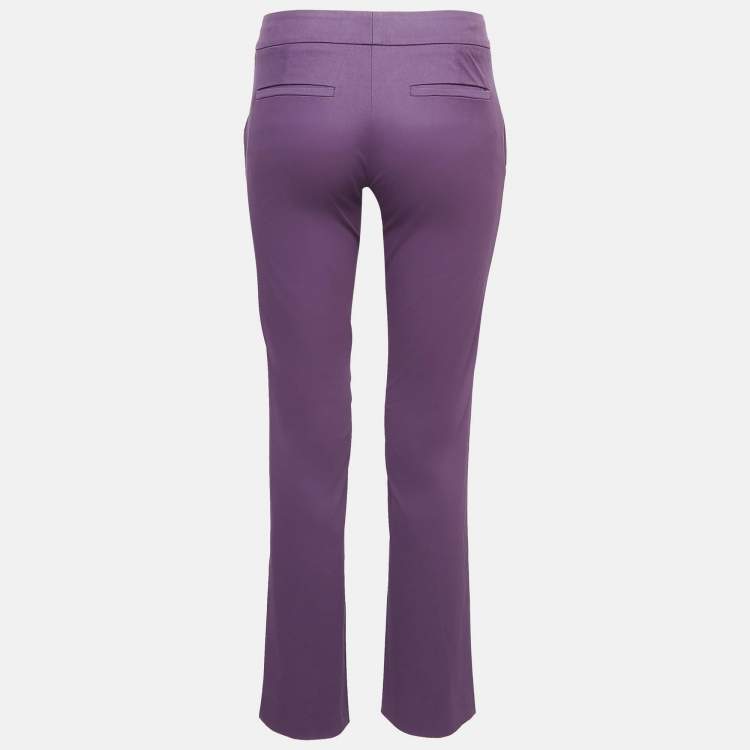 Pre Owned Gucci Purple Cotton Belted Straight Leg Pants M