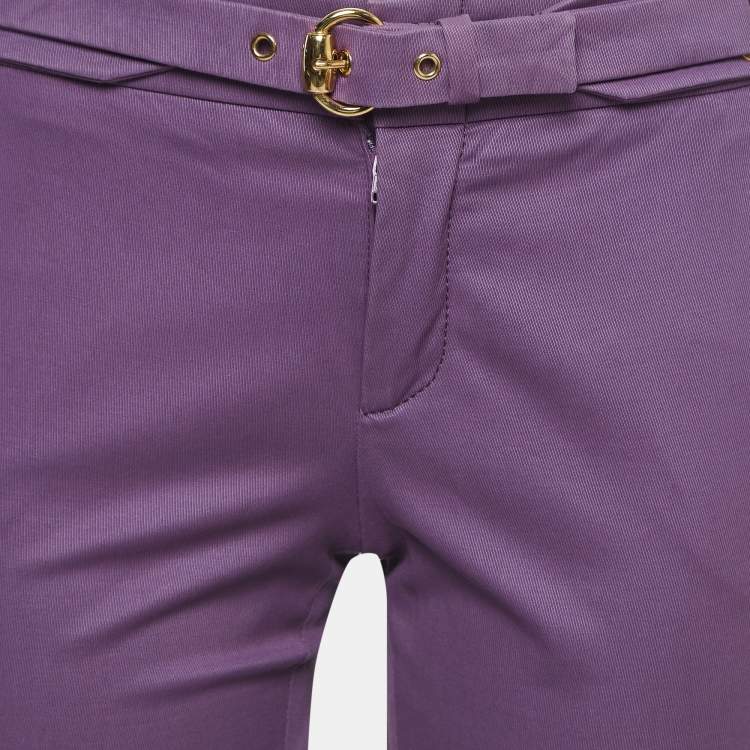 Pre Owned Gucci Purple Cotton Belted Straight Leg Pants M