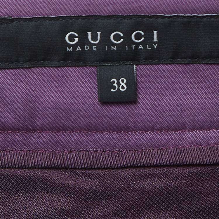 Pre Owned Gucci Purple Cotton Belted Straight Leg Pants M