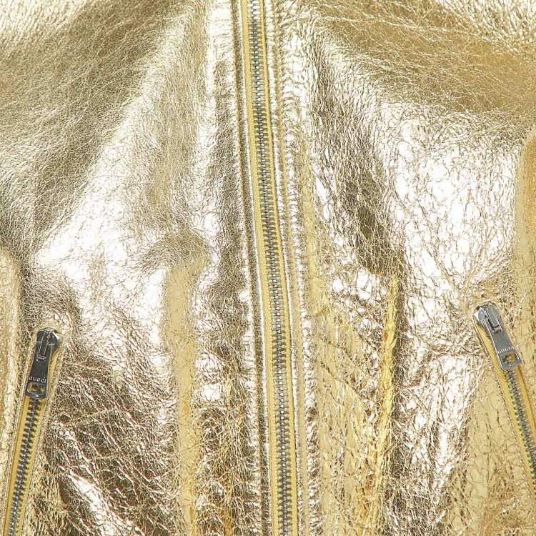 مملوكة مسبقًا Gucci Gold Crinkled Leather Bomber Jacket S