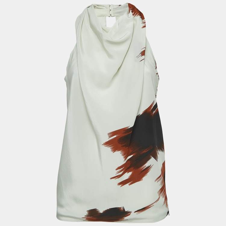 مملوكة مسبقًا Gucci Off-White Printed Silk Cowl Neck Open Back Top S