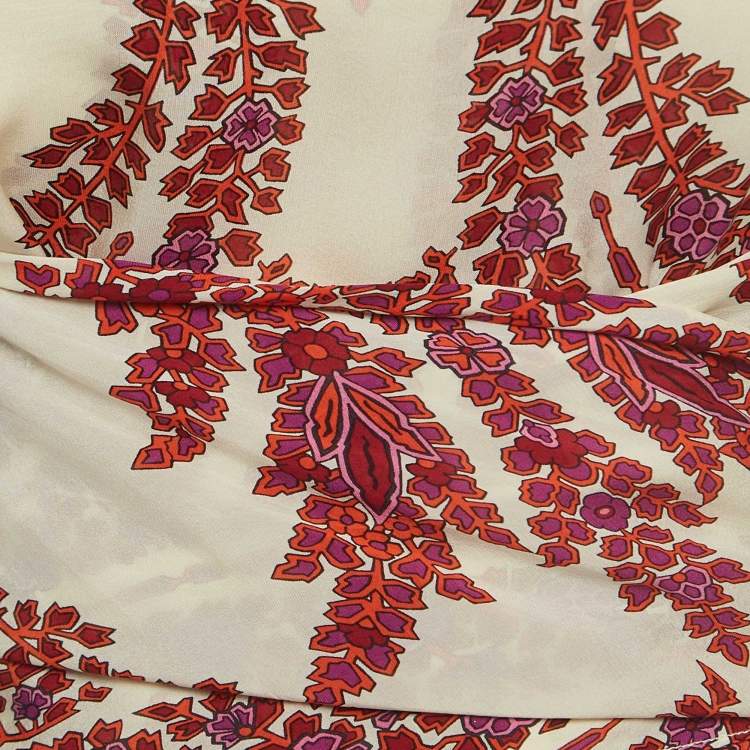 Pre Owned Gucci Cream Floral Print Silk Halter Neck Blouse S