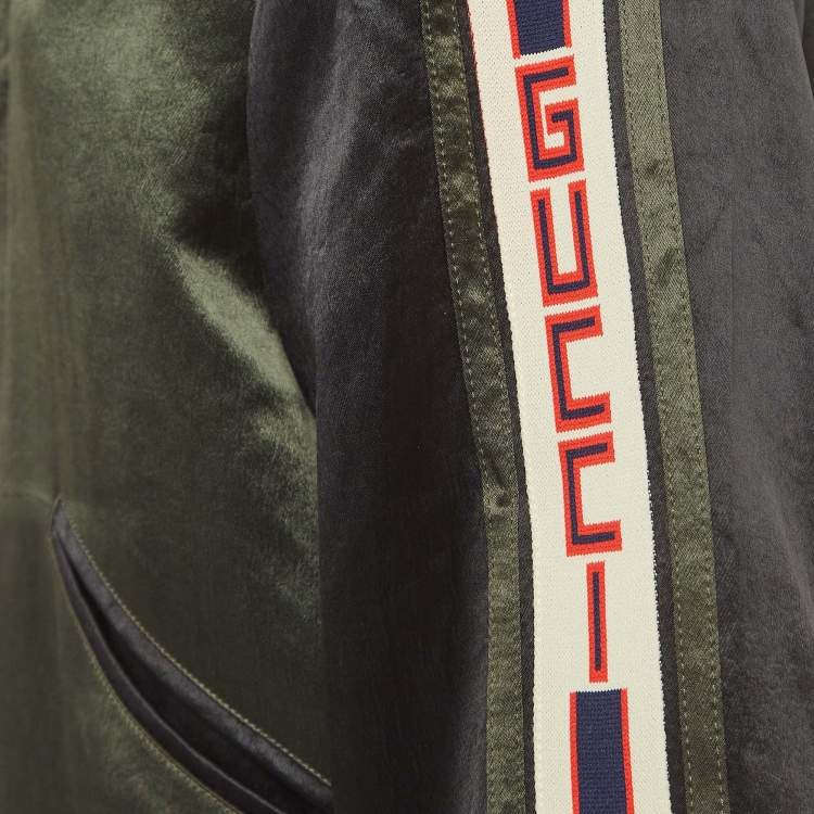 Pre Owned Gucci Orange/Green Quilted Satin Reversable Bomber Jacket XL