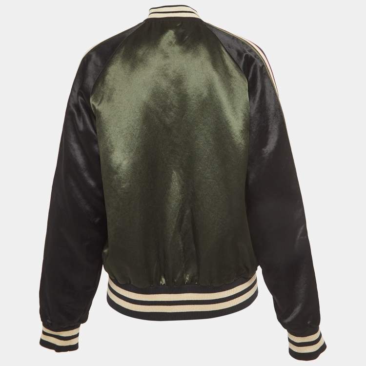 Pre Owned Gucci Orange/Green Quilted Satin Reversable Bomber Jacket XL