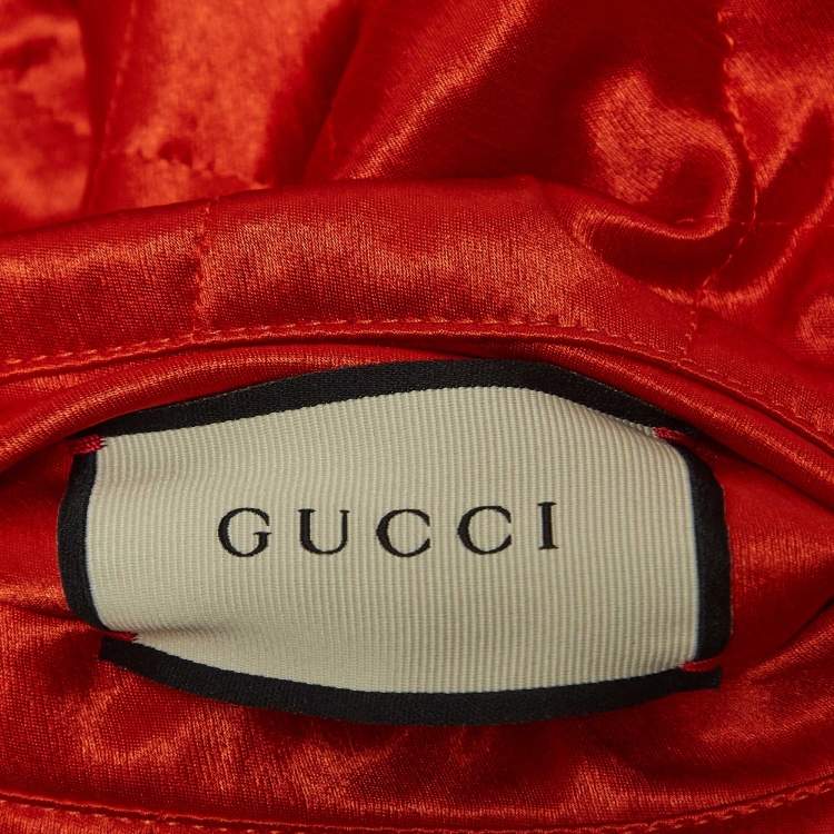 Pre Owned Gucci Orange/Green Quilted Satin Reversable Bomber Jacket XL