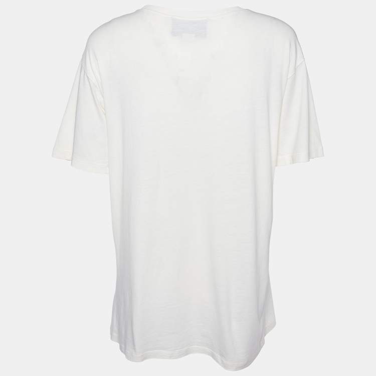 Pre Owned Gucci Cream Tiger Print Cotton Oversized Crew Neck T-Shirt M