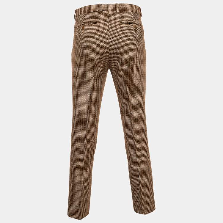 Pre Owned Gucci Brown Shepherd Check Wool Tapered Trousers L