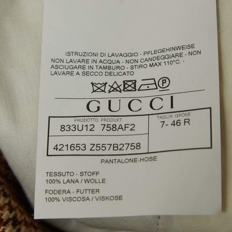 Pre Owned Gucci Brown Shepherd Check Wool Tapered Trousers L