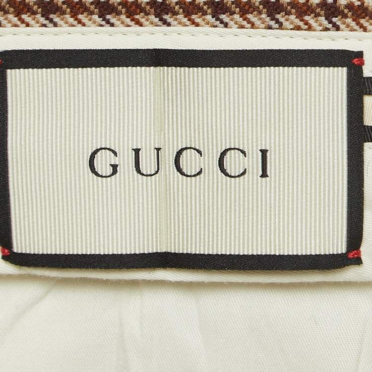 Pre Owned Gucci Brown Shepherd Check Wool Tapered Trousers L