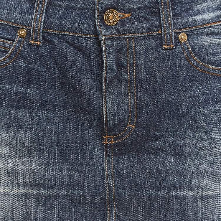 Pre Owned Gucci Navy Blue Faded Denim Low Rise Mini Skirt S