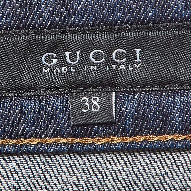 Pre Owned Gucci Navy Blue Faded Denim Low Rise Mini Skirt S