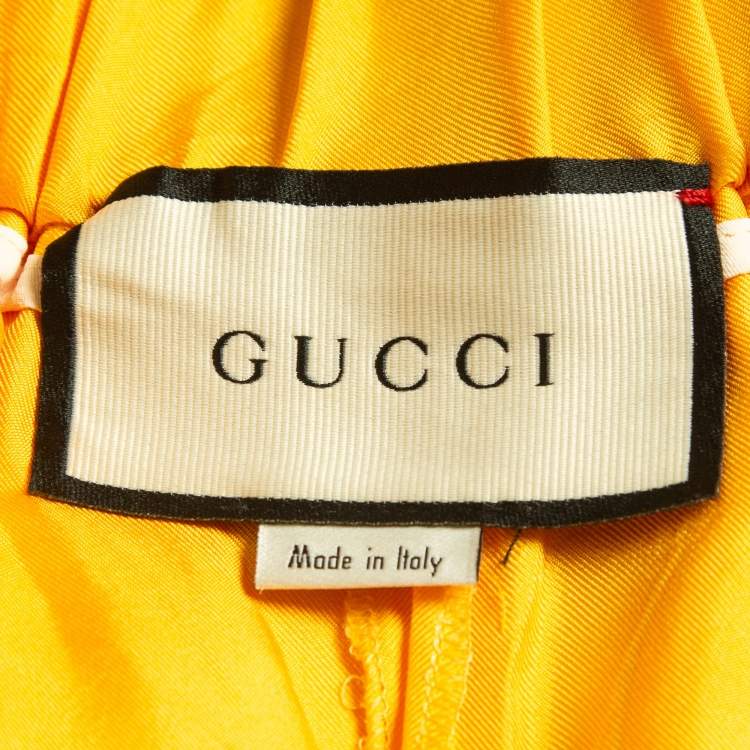 Pre Owned Gucci Yellow Printed Silk Pleated Palazzo Pants S