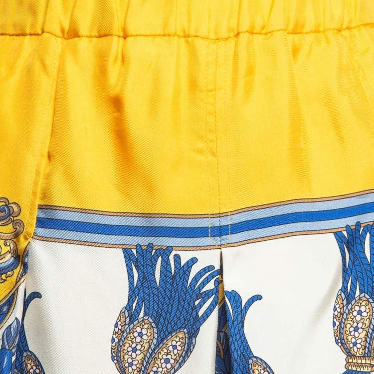Pre Owned Gucci Yellow Printed Silk Pleated Palazzo Pants S