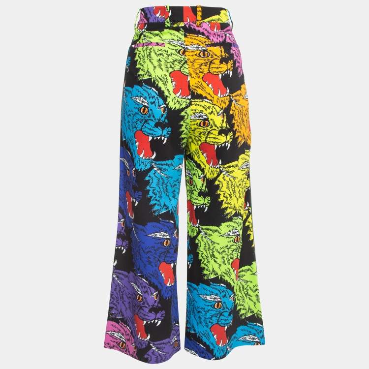 Pre Owned Gucci Multicolor Leopard Print Stretch Crepe Culottes S