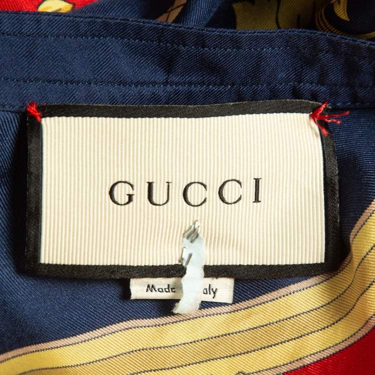 Pre Owned Gucci Red Floral and Tassel Print Silk Oversized Blouse M