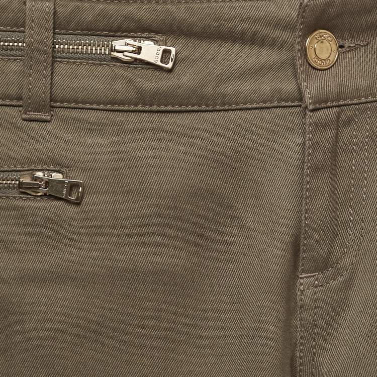 Pre Owned Gucci Green Cotton Zipper Detail Jeans S Waist 28''