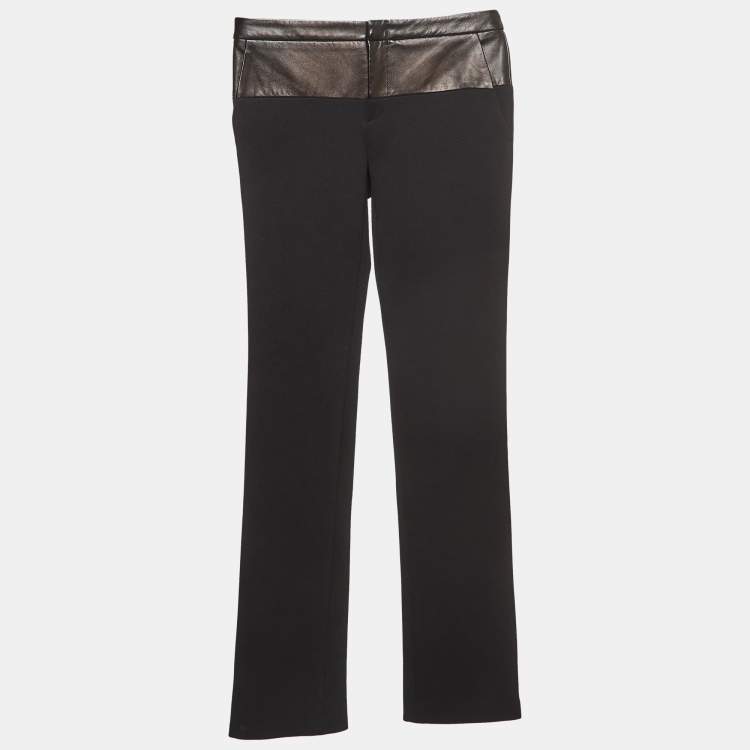 Pre Owned Gucci Black Leather Trim Nylon Slim Fit Trousers S