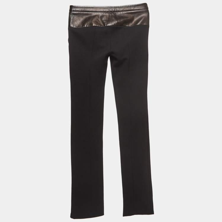 Pre Owned Gucci Black Leather Trim Nylon Slim Fit Trousers S