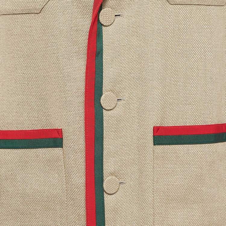 مملوكة مسبقًا Gucci Brown Garden Embroidered Linen Mid-Length Coat XS