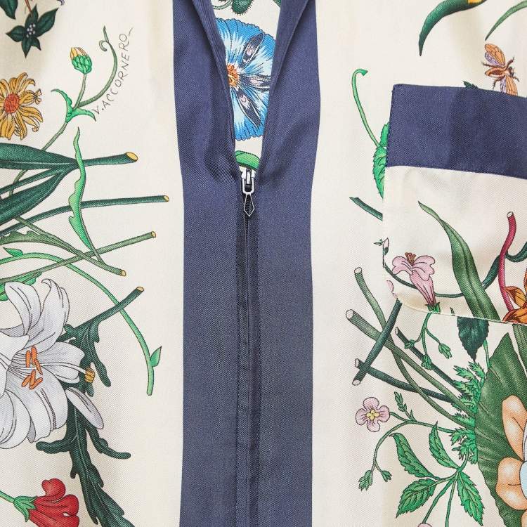 Pre Owned Gucci Multicolor Floral Print Silk Foulard Shirt S