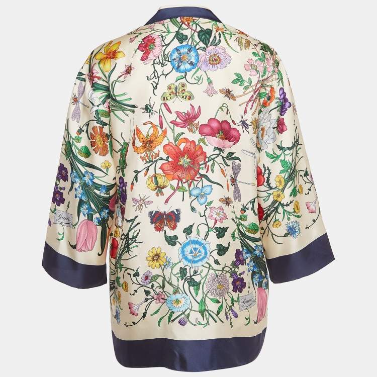 Pre Owned Gucci Multicolor Floral Print Silk Foulard Shirt S