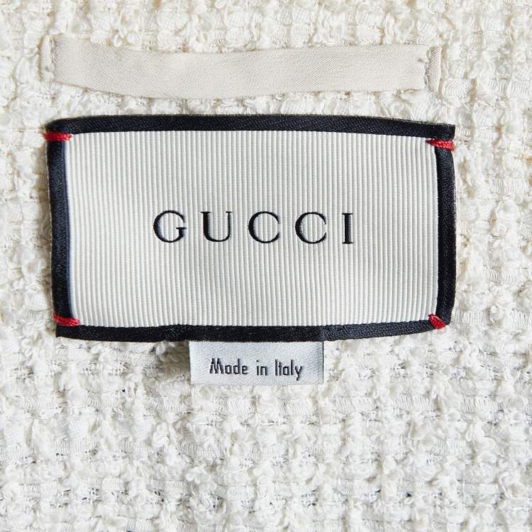 Pre Owned Gucci Off-White Tweed Web Trim Detail Oversized Cardigan S