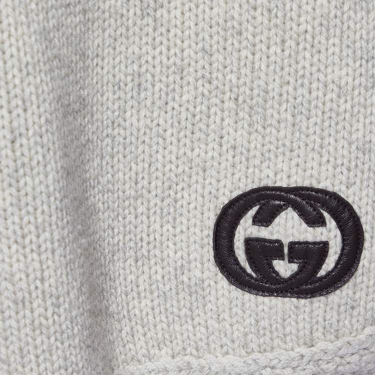 Pre Owned Gucci Cream Camel Wool Knit GG  Embroidered Poncho S