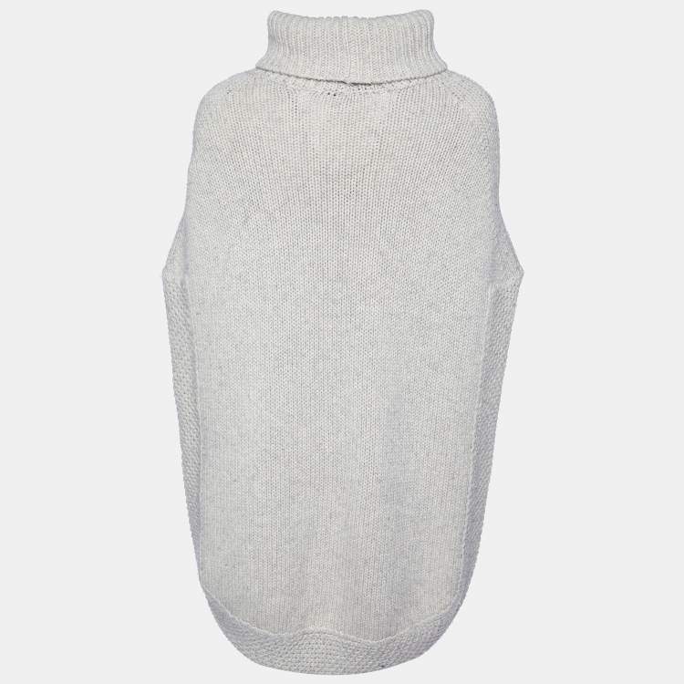 Pre Owned Gucci Cream Camel Wool Knit GG  Embroidered Poncho S