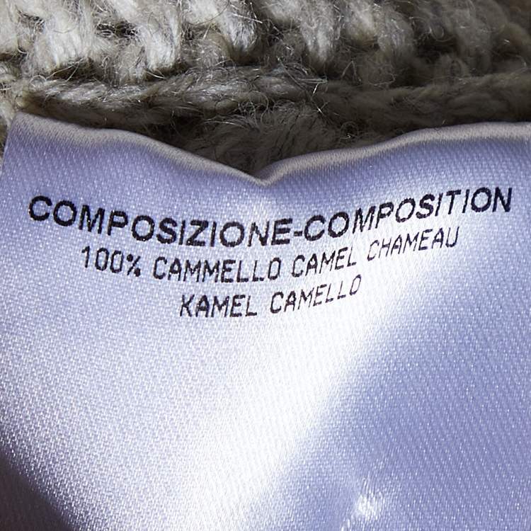 Pre Owned Gucci Cream Camel Wool Knit GG  Embroidered Poncho S