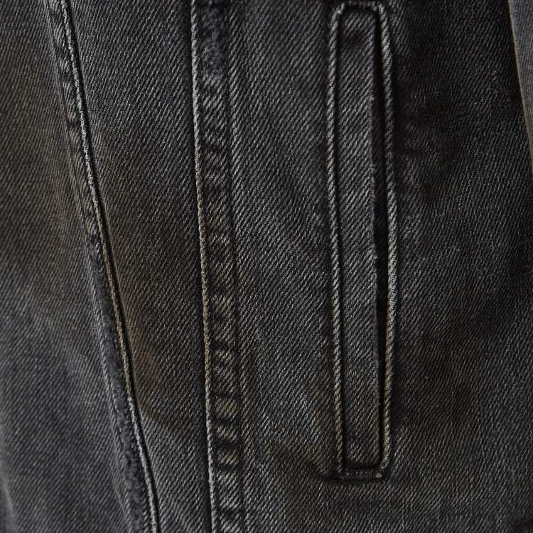 Pre Owned Gucci Grey Distressed Ripped Denim Metal Detail Jacket XL