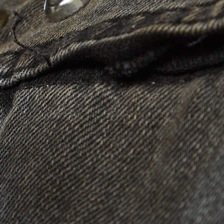 Pre Owned Gucci Grey Distressed Ripped Denim Metal Detail Jacket XL