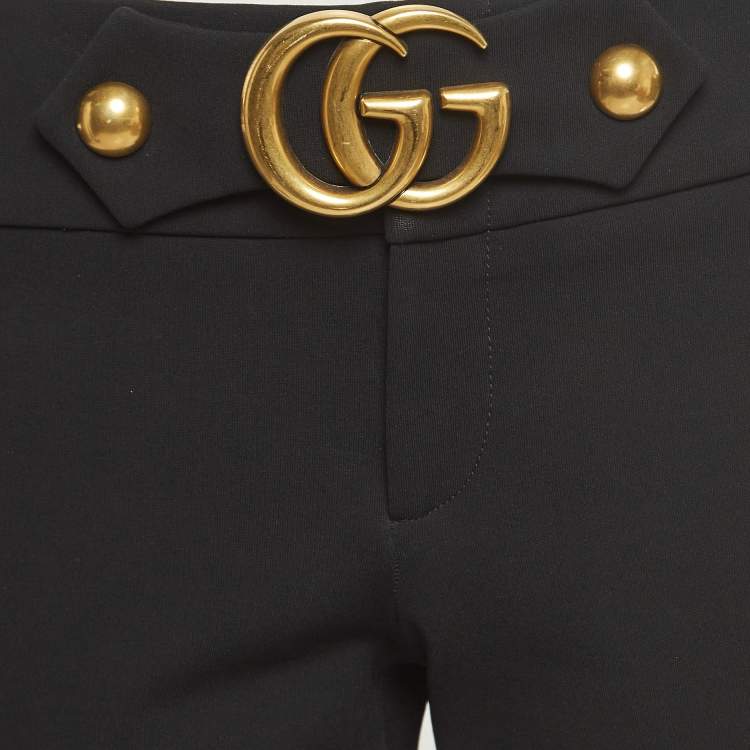 Pre Owned Gucci Black Stretch Knit GG Waist Detail Flared Trousers M